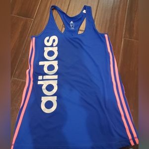 Adidas Women's climalite tank size Small in blue with punk stripes and silver le